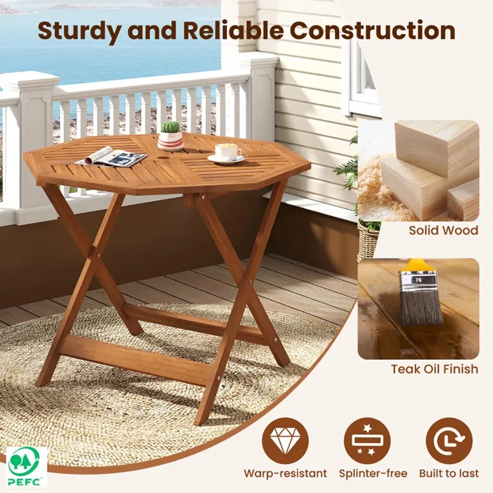35.5 Inch Solid Wood Patio Dining Table Octagon Table With 1.97 Inch Umbrella Hole view 2