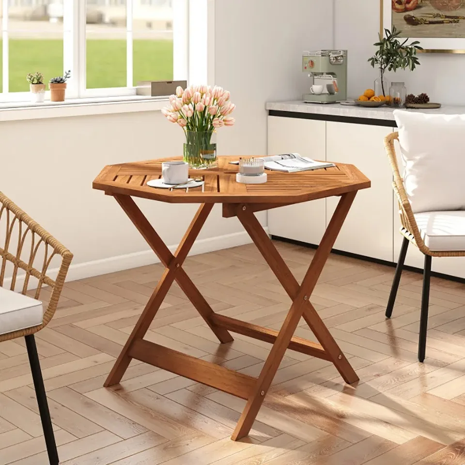 35.5 Inch Solid Wood Patio Dining Table Octagon Table With 1.97 Inch Umbrella Hole view 9