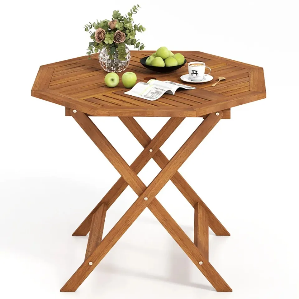35.5 Inch Solid Wood Patio Dining Table Octagon Table With 1.97 Inch Umbrella Hole view 8