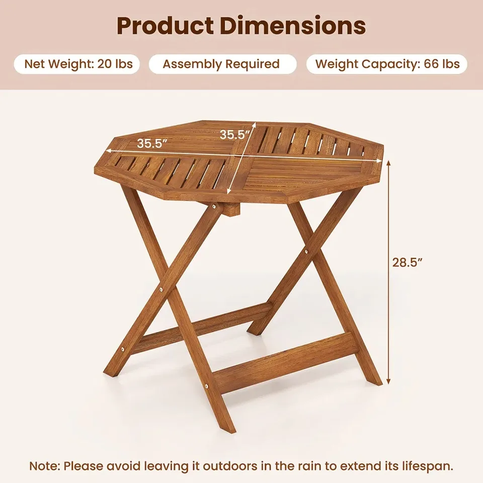 35.5 Inch Solid Wood Patio Dining Table Octagon Table With 1.97 Inch Umbrella Hole view 3