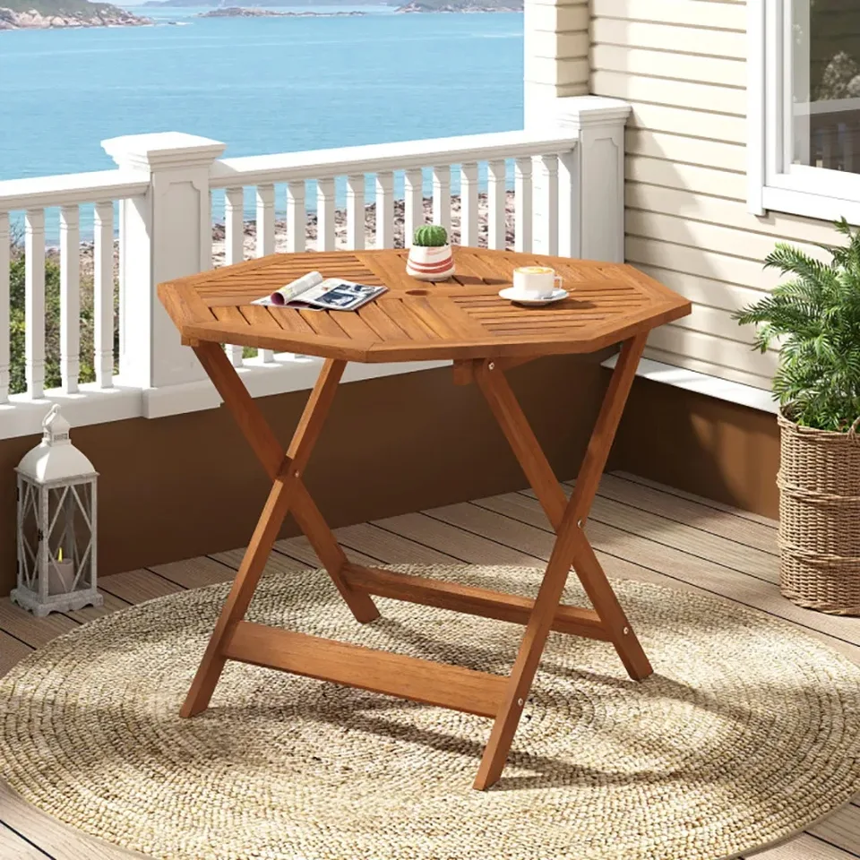 35.5 Inch Solid Wood Patio Dining Table Octagon Table With 1.97 Inch Umbrella Hole view 1