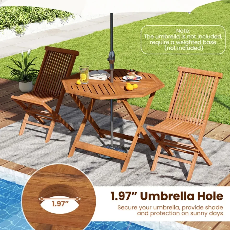 35.5 Inch Solid Wood Patio Dining Table Octagon Table With 1.97 Inch Umbrella Hole view 6
