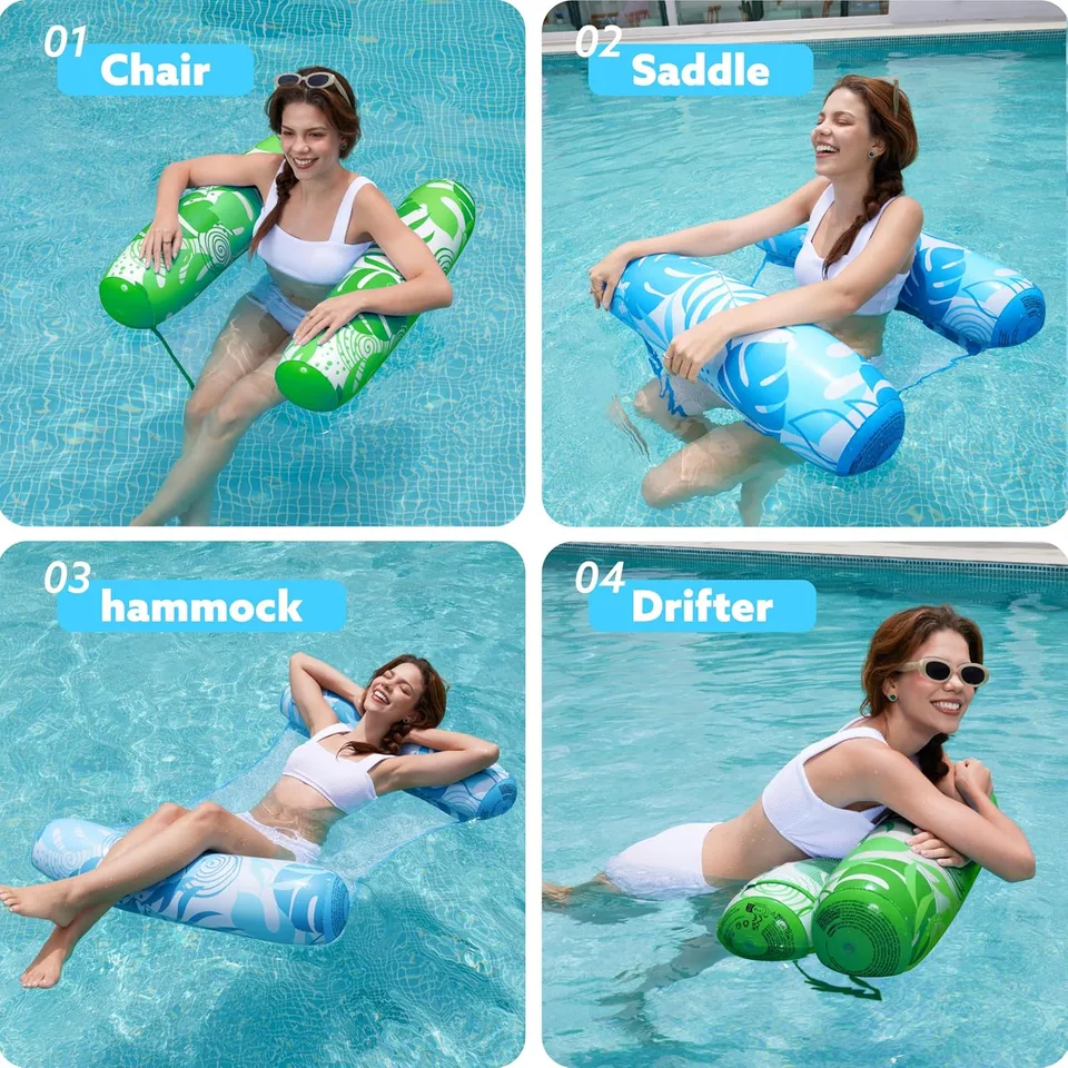 2pcs 4-in-1 Inflatable Water Hammock Pool Float For Adults, Multi-Purpose PVC Pool Lounge Floaties, Floating Hammock With Free Air Pump view 4