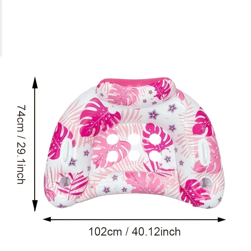 Inflatable Pool Lounge Seat Float For Adults, Tropical Print Floating Chair With Cup Holders, Portable PVC Water Float For Pool, Beach & view 3
