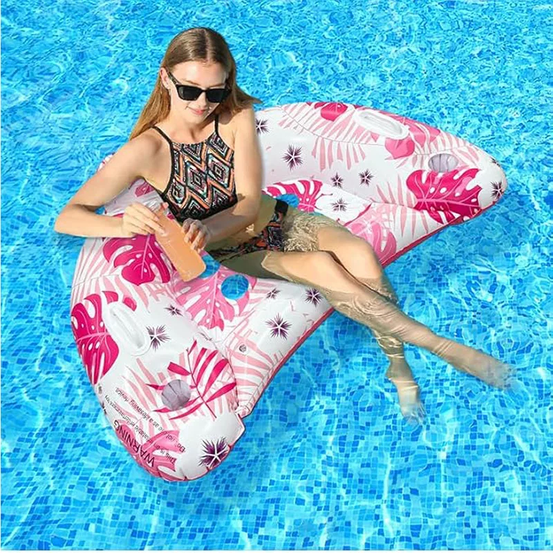 Inflatable Pool Lounge Seat Float For Adults, Tropical Print Floating Chair With Cup Holders, Portable PVC Water Float For Pool, Beach & view 6