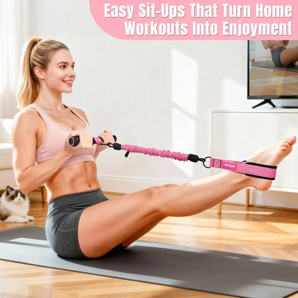 3 Tube Sit Up Resistance Bands With Handles & Foot Pedals, Adjustable Abdominal Exercise Equipment, Multifunctional Resistance Trainer For view 3