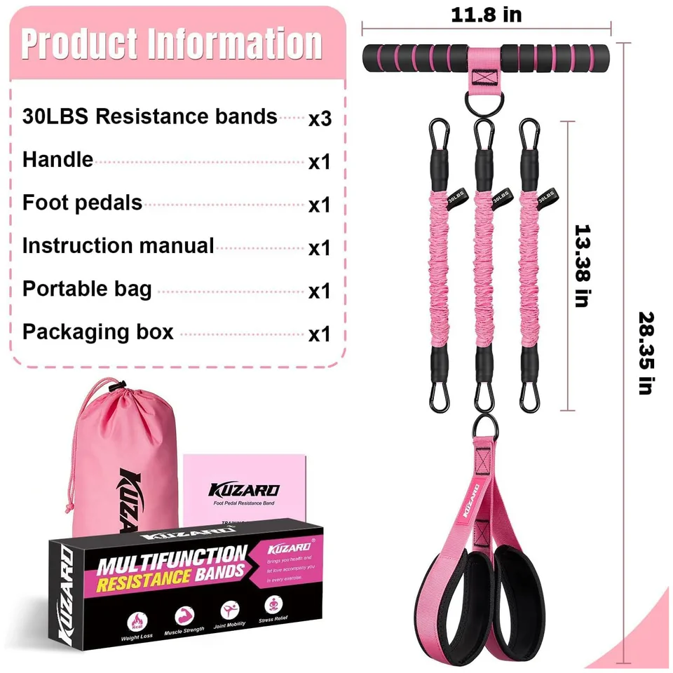 3 Tube Sit Up Resistance Bands With Handles & Foot Pedals, Adjustable Abdominal Exercise Equipment, Multifunctional Resistance Trainer For view 2