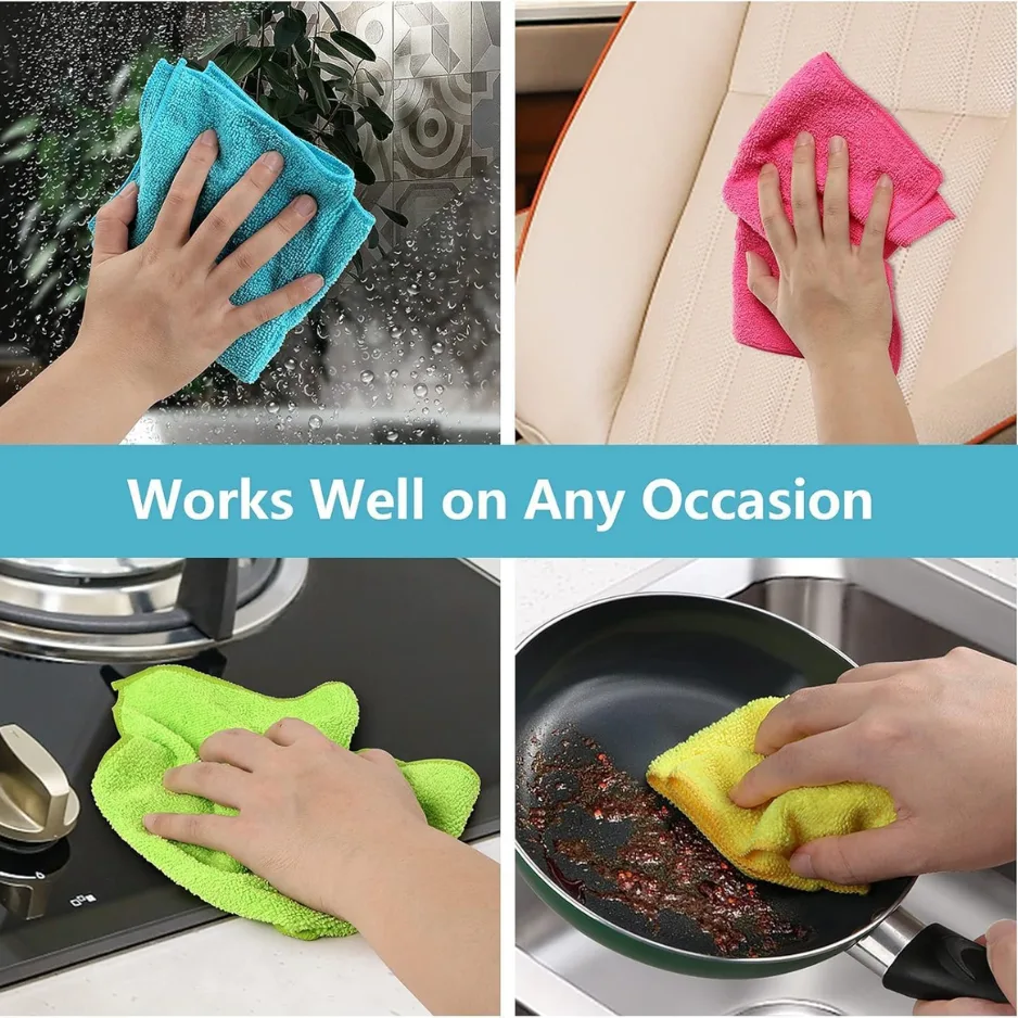 12-Pack Microfiber Cleaning Cloths - Lint-Free, Absorbent Rags For Kitchen, Cars & Windows Multi-Color view 3
