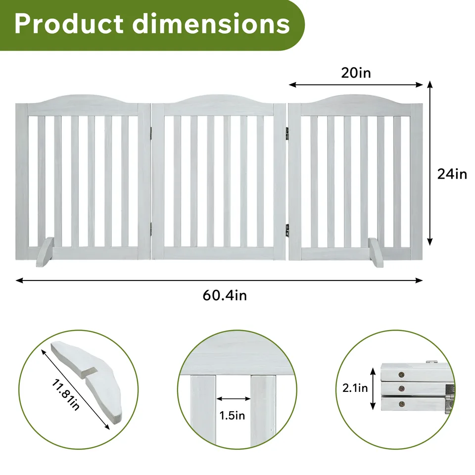 Wooden Freestanding Foldable Pet Gate for Dogs, 24 inch 3 Panels Step Over Fence, Dog Gate for The House, Doorway, view 5