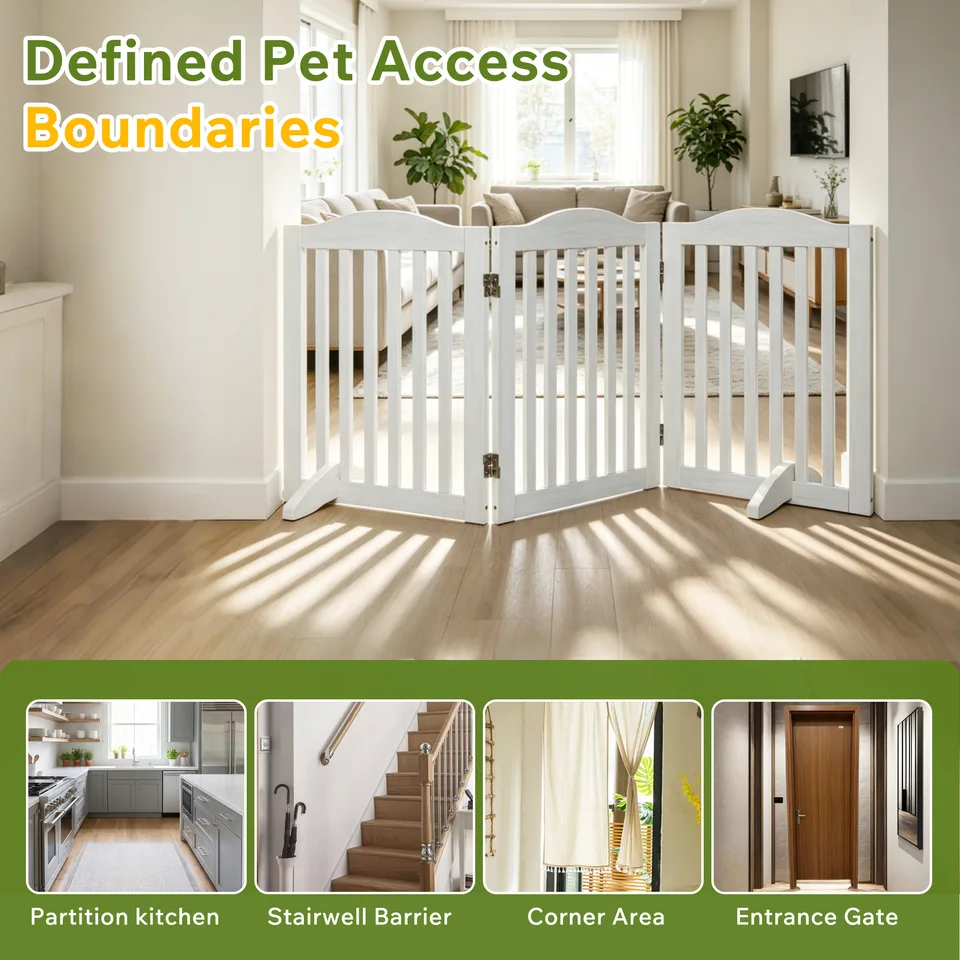 Wooden Freestanding Foldable Pet Gate for Dogs, 24 inch 3 Panels Step Over Fence, Dog Gate for The House, Doorway, view 3