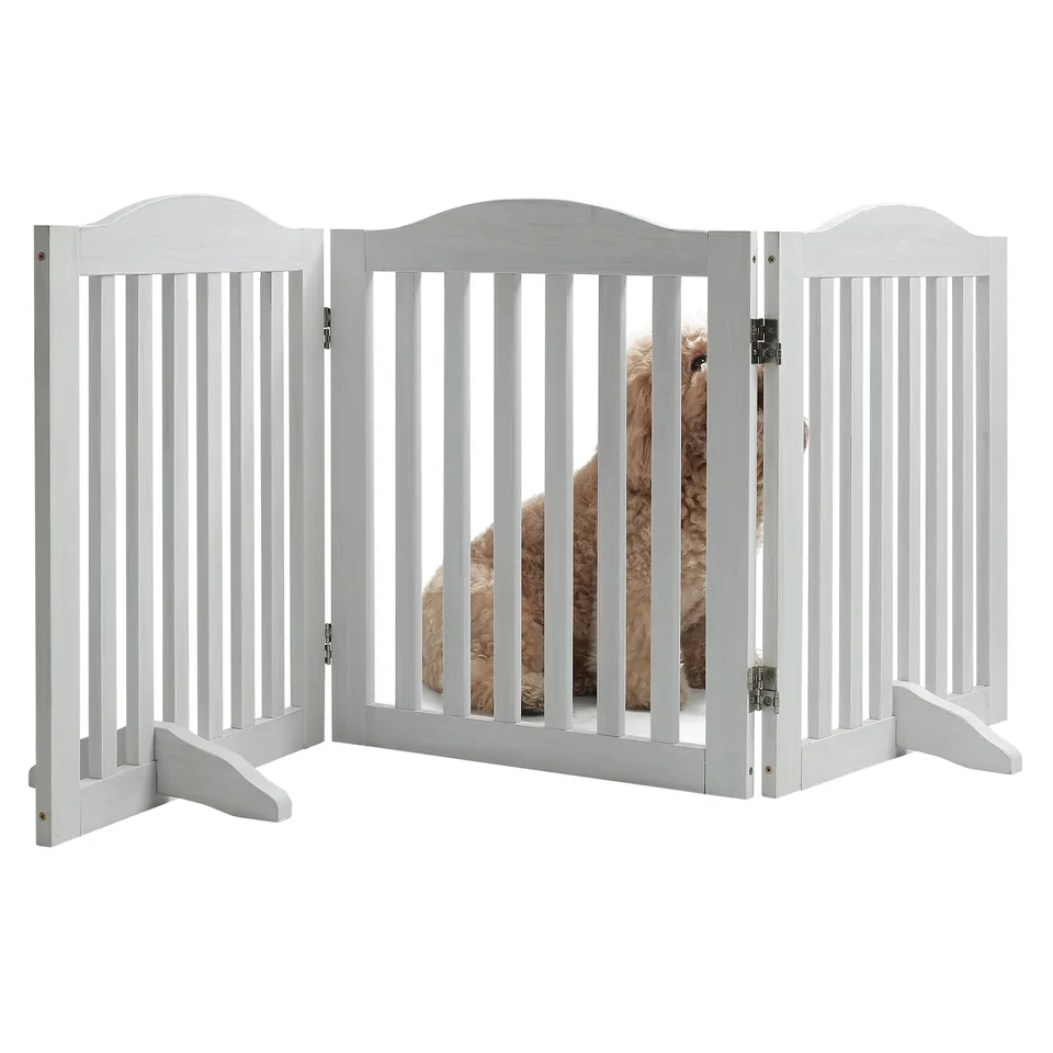 Wooden Freestanding Foldable Pet Gate for Dogs, 24 inch 3 Panels Step Over Fence, Dog Gate for The House, Doorway, view 1