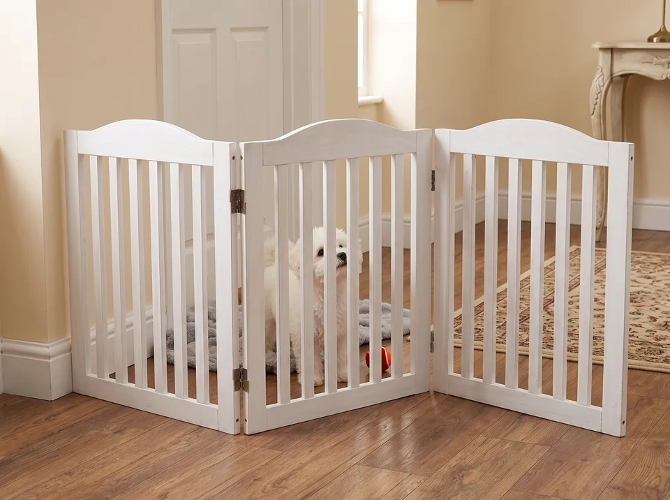 Wooden Freestanding Foldable Pet Gate for Dogs, 24 inch 3 Panels Step Over Fence, Dog Gate for The House, Doorway, view 8