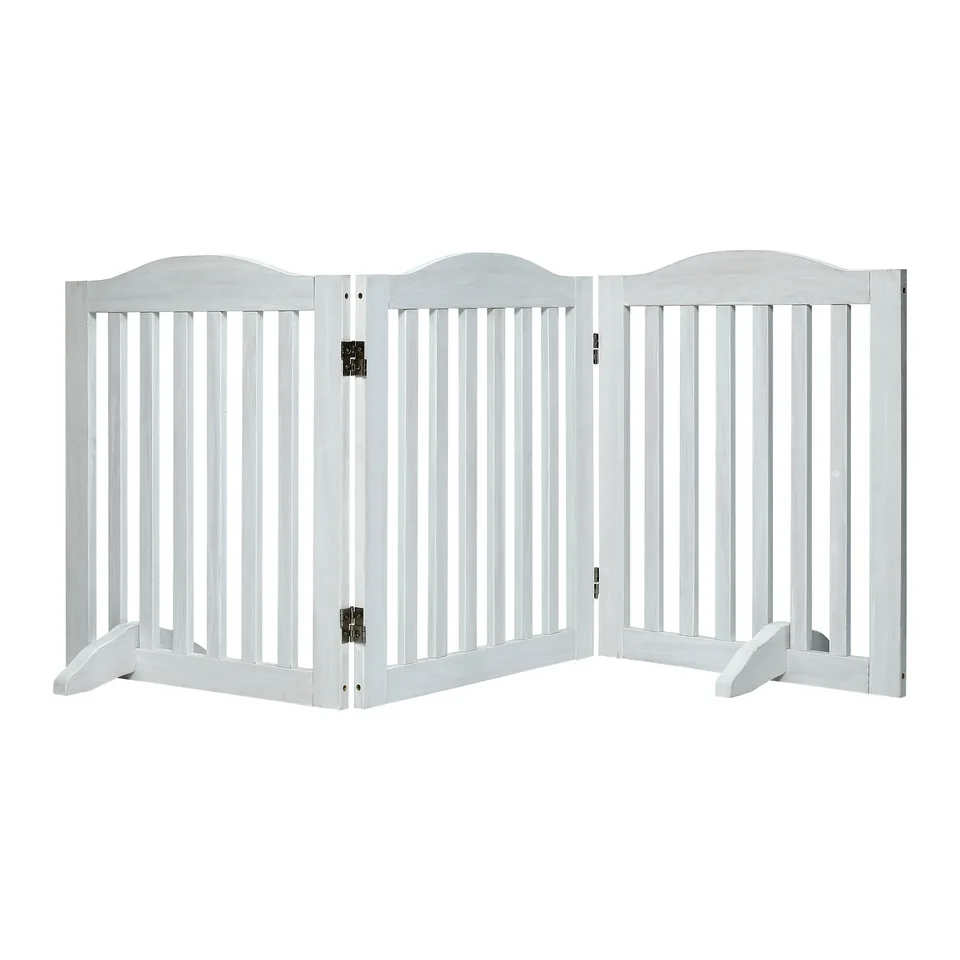 Wooden Freestanding Foldable Pet Gate for Dogs, 24 inch 3 Panels Step Over Fence, Dog Gate for The House, Doorway, view 4