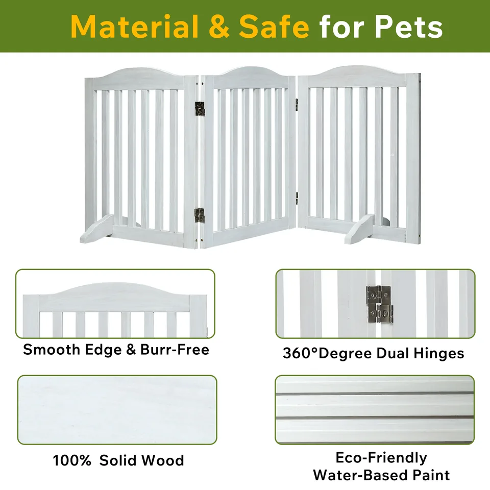 Wooden Freestanding Foldable Pet Gate for Dogs, 24 inch 3 Panels Step Over Fence, Dog Gate for The House, Doorway, view 7