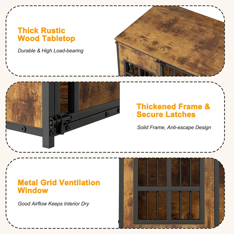 Wooden Dog Crate Furniture, Large Dog Kennel with Storage Top, Indoor Pet Cage view 6