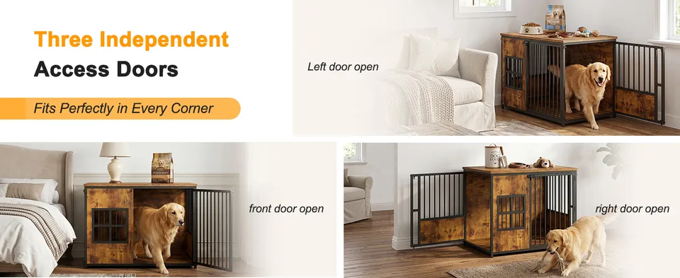Wooden Dog Crate Furniture, Large Dog Kennel with Storage Top, Indoor Pet Cage view 8