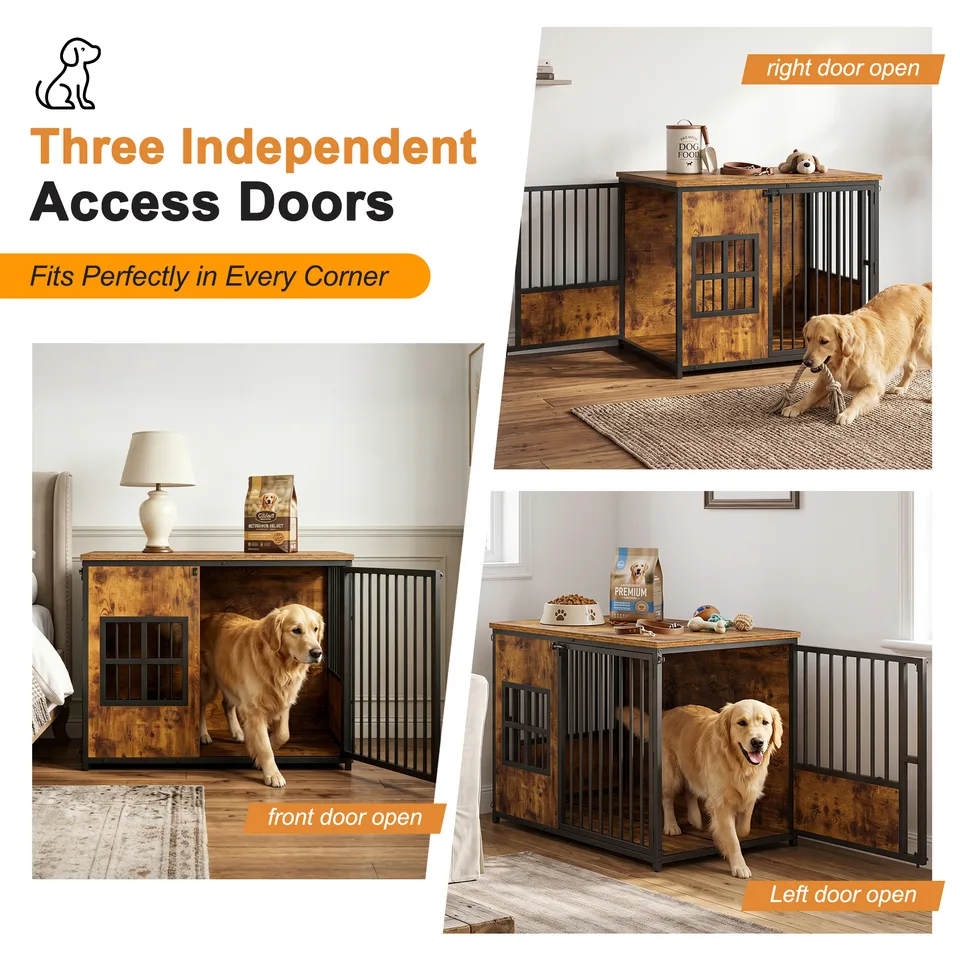 Wooden Dog Crate Furniture, Large Dog Kennel with Storage Top, Indoor Pet Cage view 16