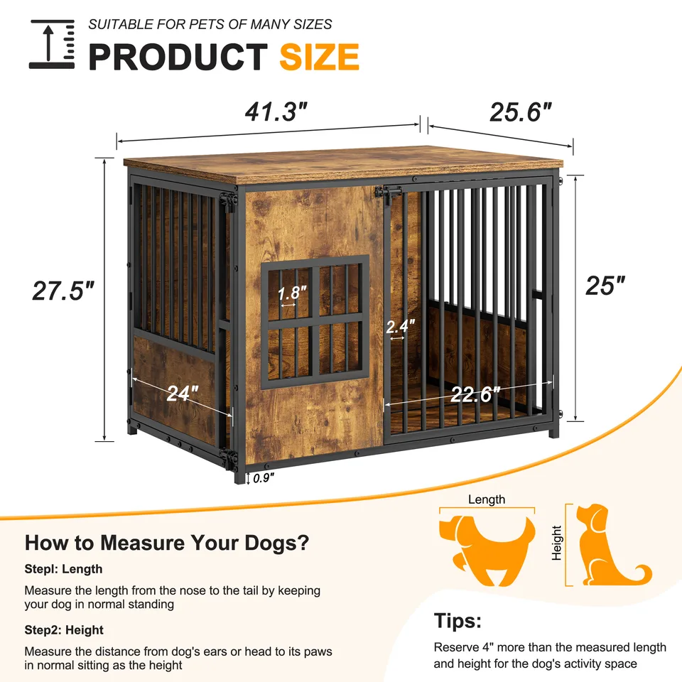 Wooden Dog Crate Furniture, Large Dog Kennel with Storage Top, Indoor Pet Cage view 3