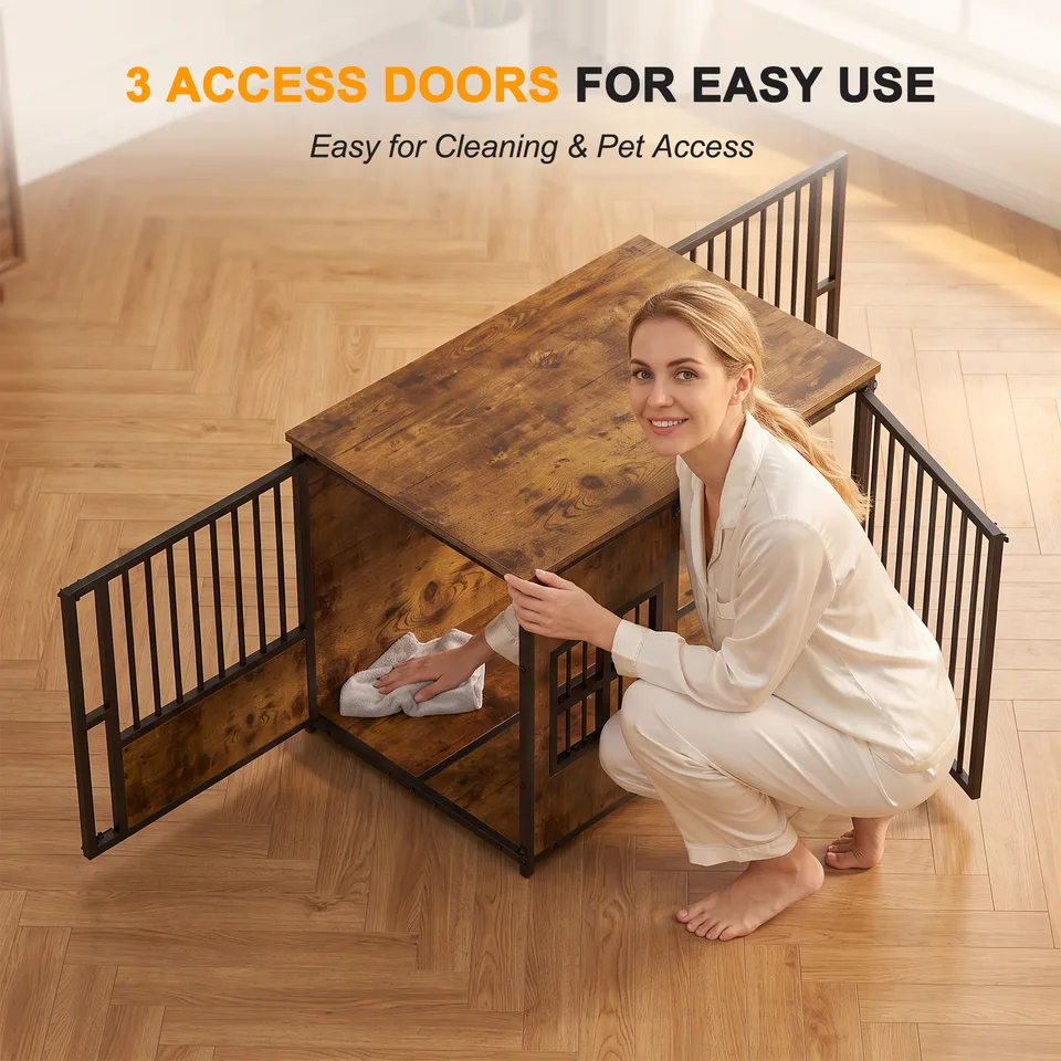 Wooden Dog Crate Furniture, Large Dog Kennel with Storage Top, Indoor Pet Cage view 11