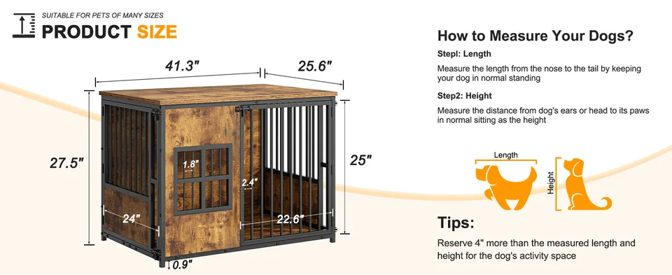 Wooden Dog Crate Furniture, Large Dog Kennel with Storage Top, Indoor Pet Cage view 12