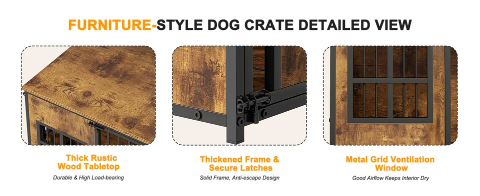 Wooden Dog Crate Furniture, Large Dog Kennel with Storage Top, Indoor Pet Cage view 14