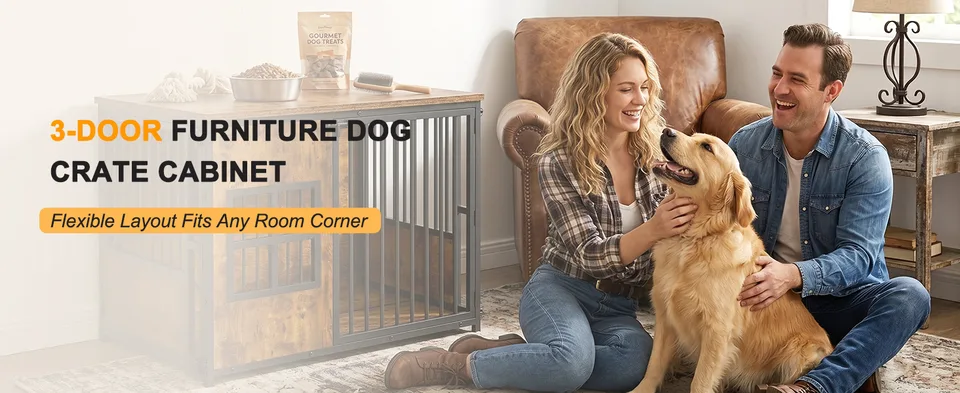 Wooden Dog Crate Furniture, Large Dog Kennel with Storage Top, Indoor Pet Cage view 13