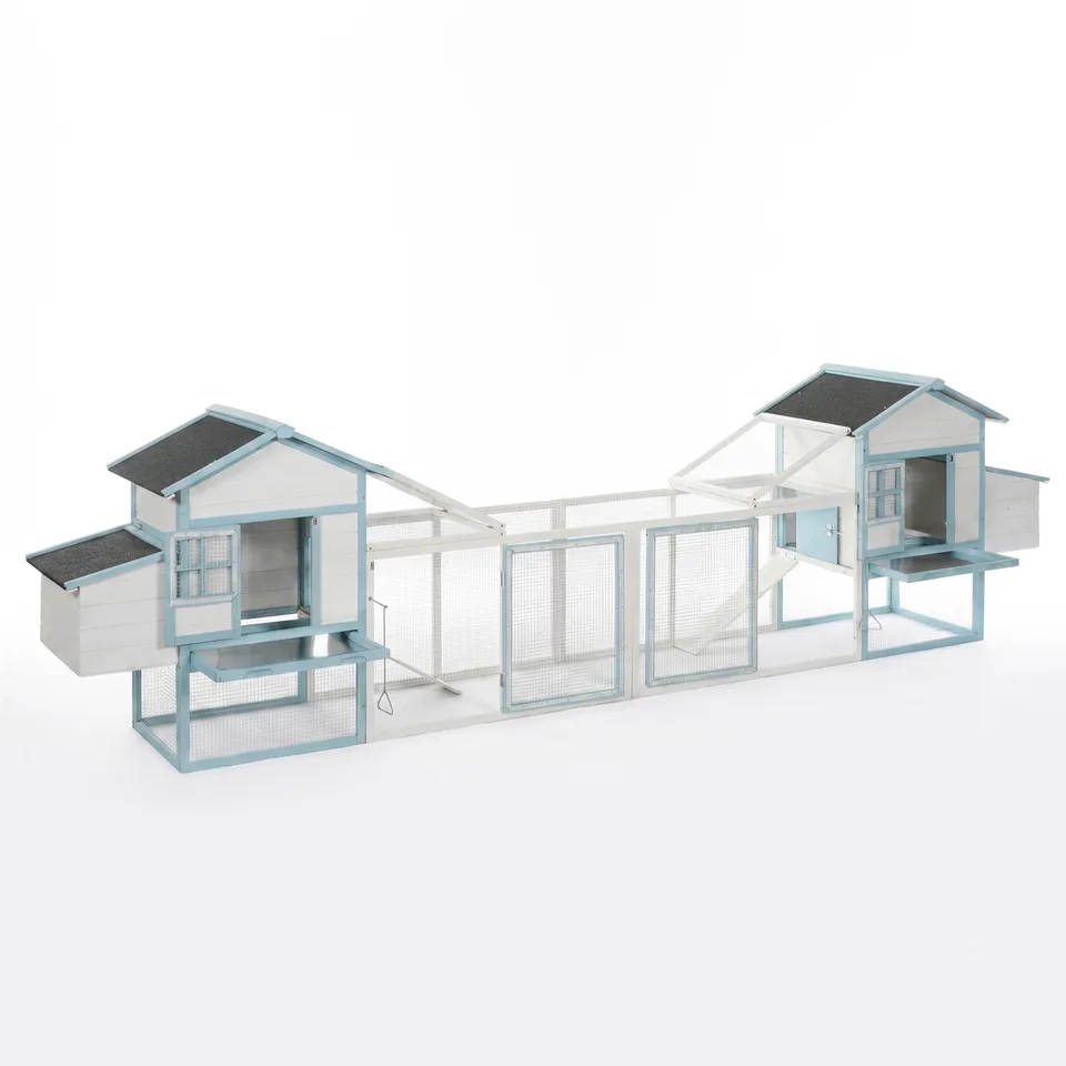 Large Wooden Chicken Coop with Double Nesting Boxes, Outdoor Walk-In Chicken Run with Waterproof Asphalt Roof, Fir Wood Poultry Cage with view 13