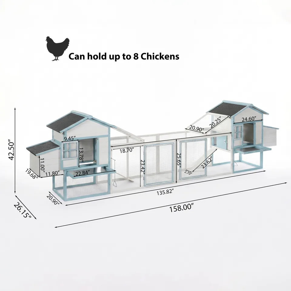 Large Wooden Chicken Coop with Double Nesting Boxes, Outdoor Walk-In Chicken Run with Waterproof Asphalt Roof, Fir Wood Poultry Cage with view 7
