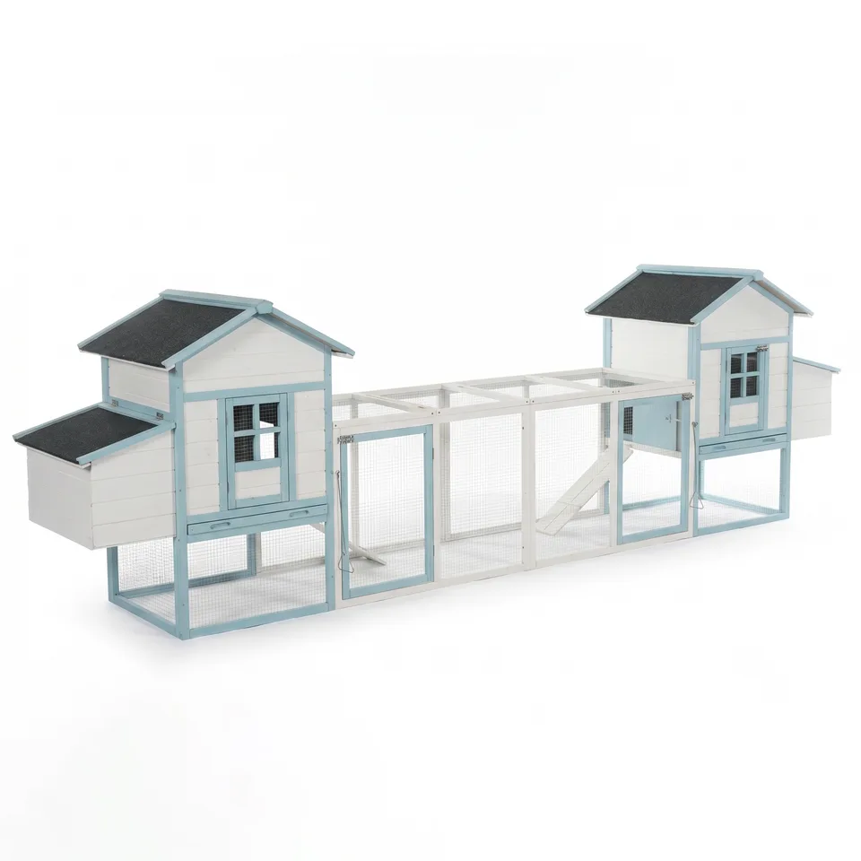 Large Wooden Chicken Coop with Double Nesting Boxes, Outdoor Walk-In Chicken Run with Waterproof Asphalt Roof, Fir Wood Poultry Cage with view 2