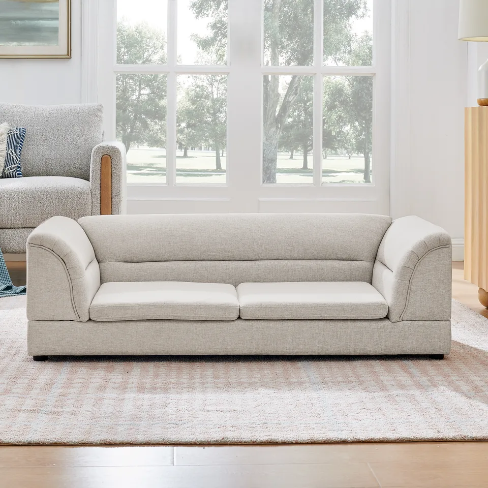 Oversized Pet Sofa, Curved Armrest Rectangular Dog Sofa, Linen Fabric Comfort Pet Couch for Large & Oversized Dogs-Beige view 13