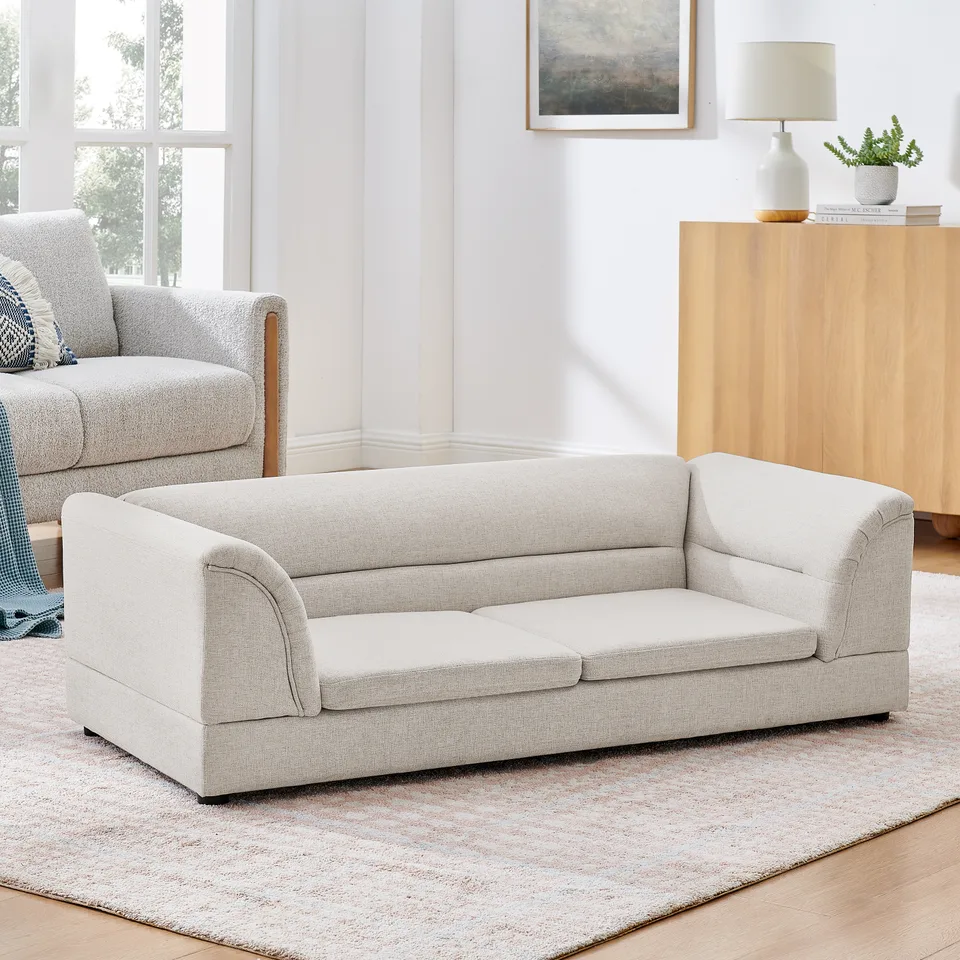 Oversized Pet Sofa, Curved Armrest Rectangular Dog Sofa, Linen Fabric Comfort Pet Couch for Large & Oversized Dogs-Beige view 4