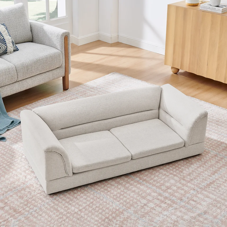 Oversized Pet Sofa, Curved Armrest Rectangular Dog Sofa, Linen Fabric Comfort Pet Couch for Large & Oversized Dogs-Beige view 3