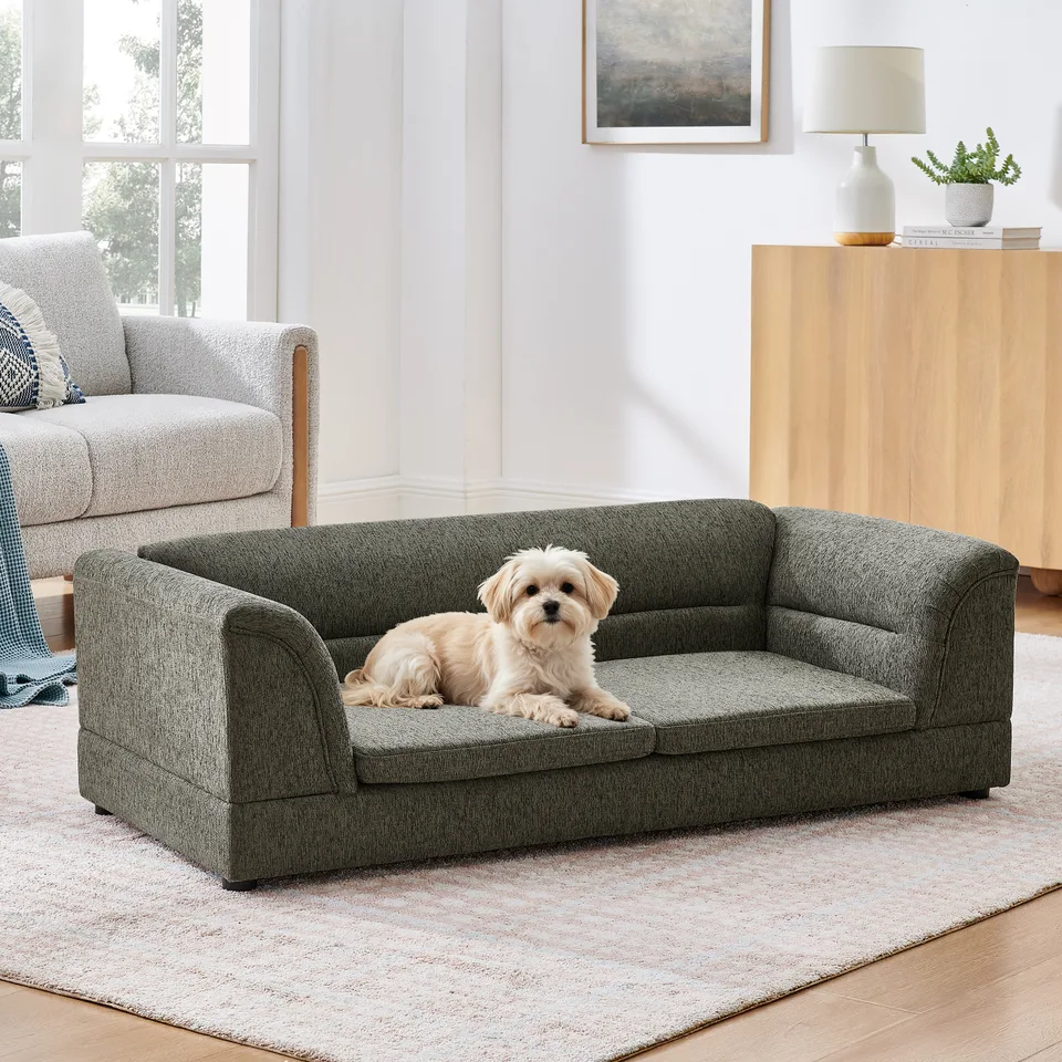 Oversized Pet Sofa, Curved Armrest Rectangular Dog Sofa, Linen Fabric Comfort Pet Couch for Large & Oversized Dogs-Dark Gray view 11