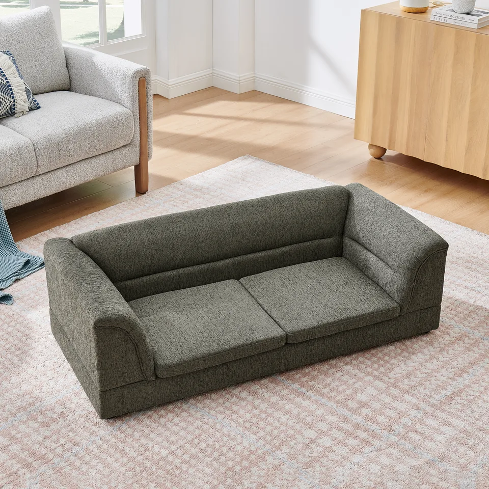 Oversized Pet Sofa, Curved Armrest Rectangular Dog Sofa, Linen Fabric Comfort Pet Couch for Large & Oversized Dogs-Dark Gray view 13