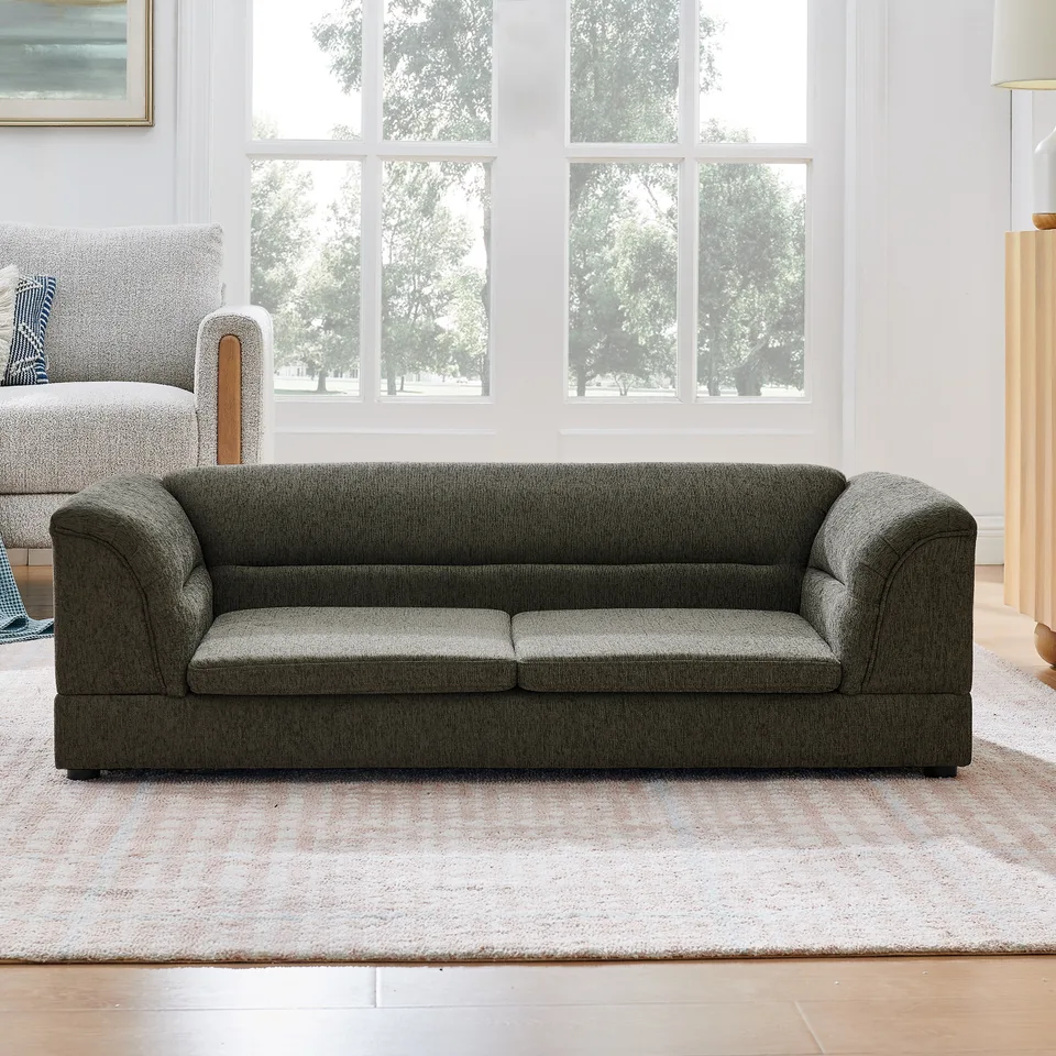 Oversized Pet Sofa, Curved Armrest Rectangular Dog Sofa, Linen Fabric Comfort Pet Couch for Large & Oversized Dogs-Dark Gray view 4