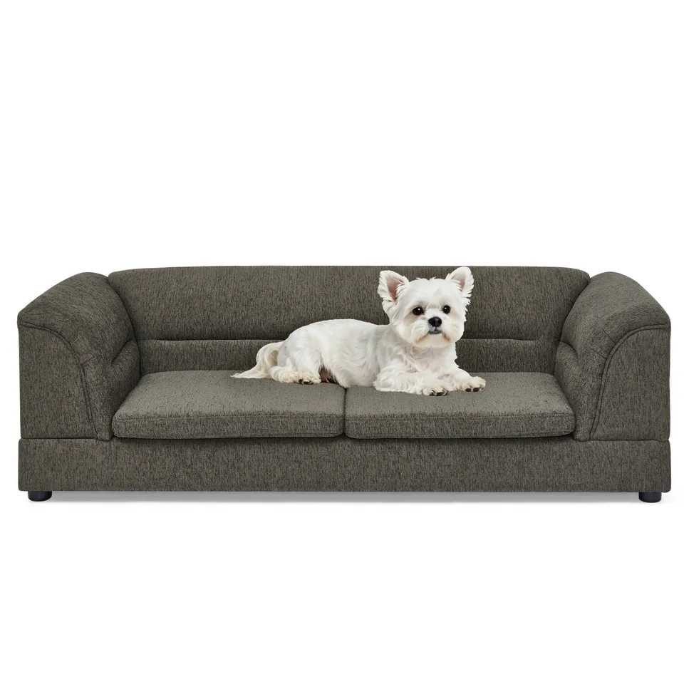 Oversized Pet Sofa, Curved Armrest Rectangular Dog Sofa, Linen Fabric Comfort Pet Couch for Large & Oversized Dogs-Dark Gray view 5