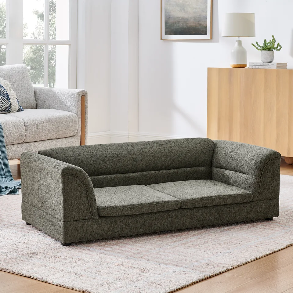 Oversized Pet Sofa, Curved Armrest Rectangular Dog Sofa, Linen Fabric Comfort Pet Couch for Large & Oversized Dogs-Dark Gray view 12