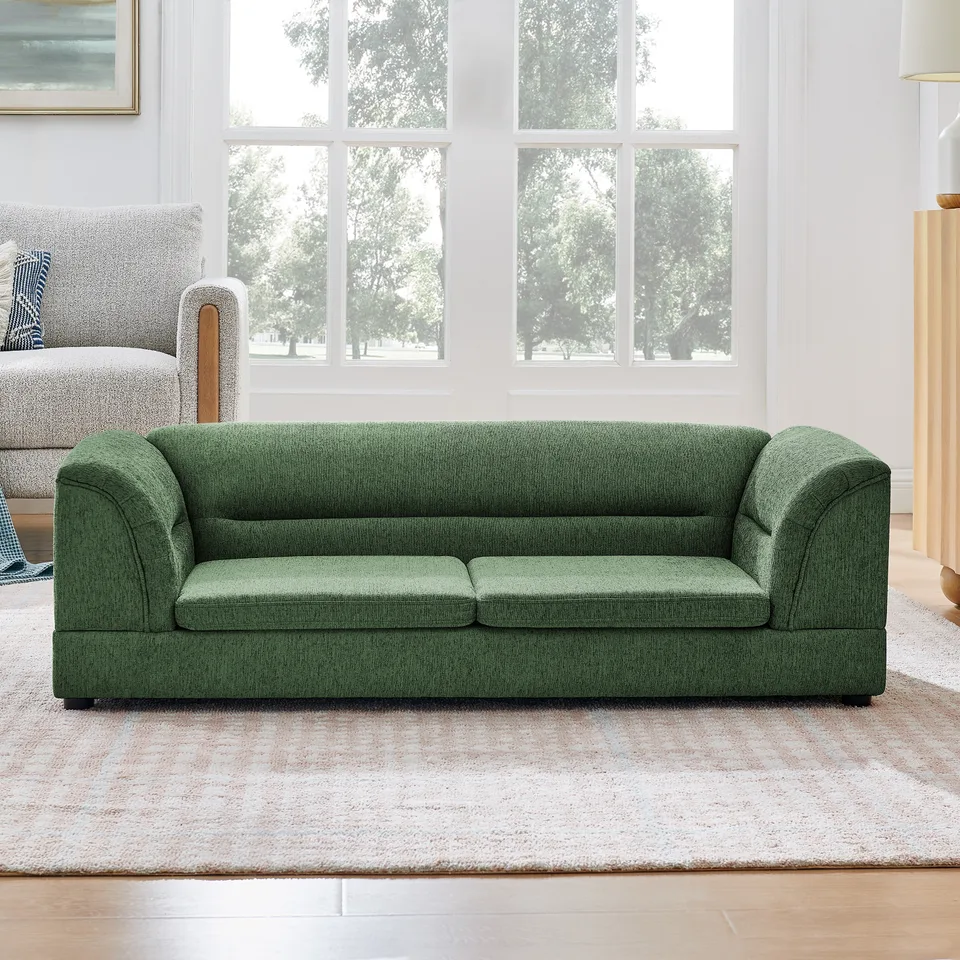 Oversized Pet Sofa, Curved Armrest Rectangular Dog Sofa, Linen Fabric Comfort Pet Couch for Large & Oversized Dogs-Olive Green view 8
