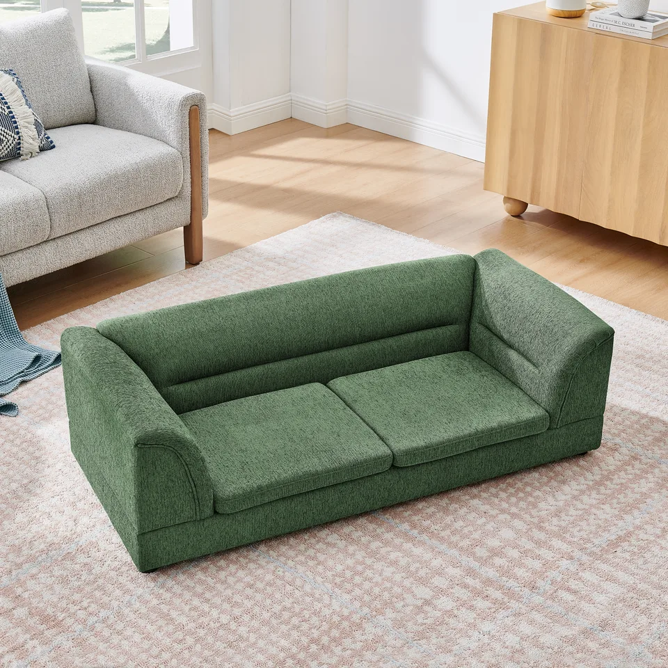 Oversized Pet Sofa, Curved Armrest Rectangular Dog Sofa, Linen Fabric Comfort Pet Couch for Large & Oversized Dogs-Olive Green view 5
