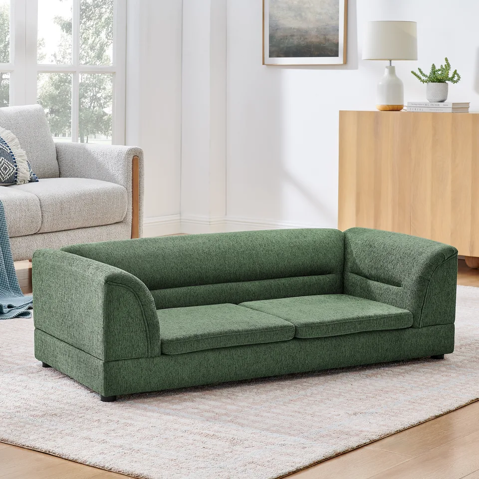 Oversized Pet Sofa, Curved Armrest Rectangular Dog Sofa, Linen Fabric Comfort Pet Couch for Large & Oversized Dogs-Olive Green view 14