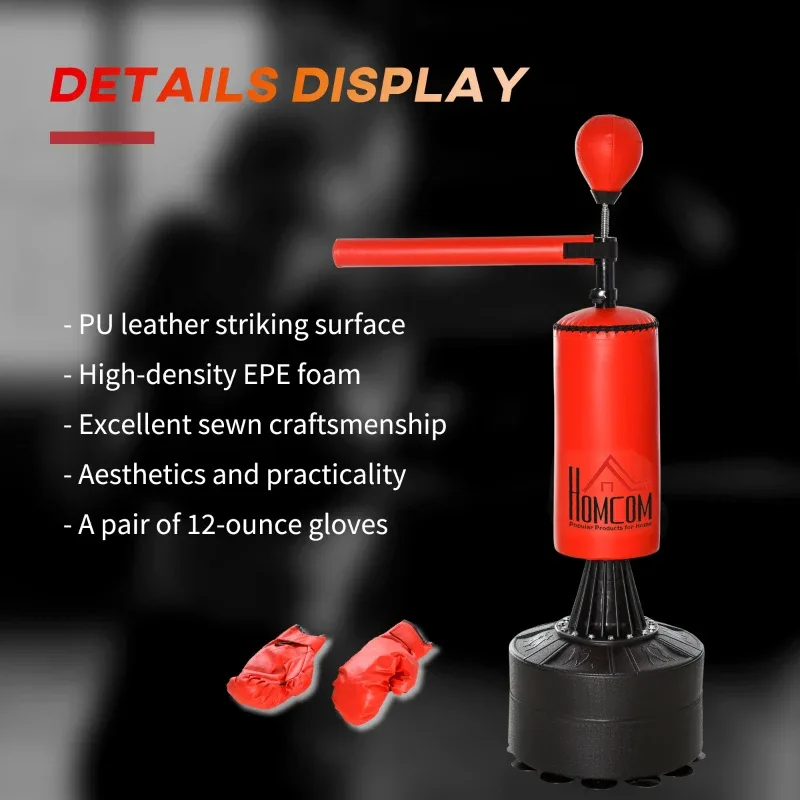 Soozier Boxing Bag, Freestanding Punching Bag With Speed Ball, Rotating Boxing Bar And Gloves, Weighted Base view 10