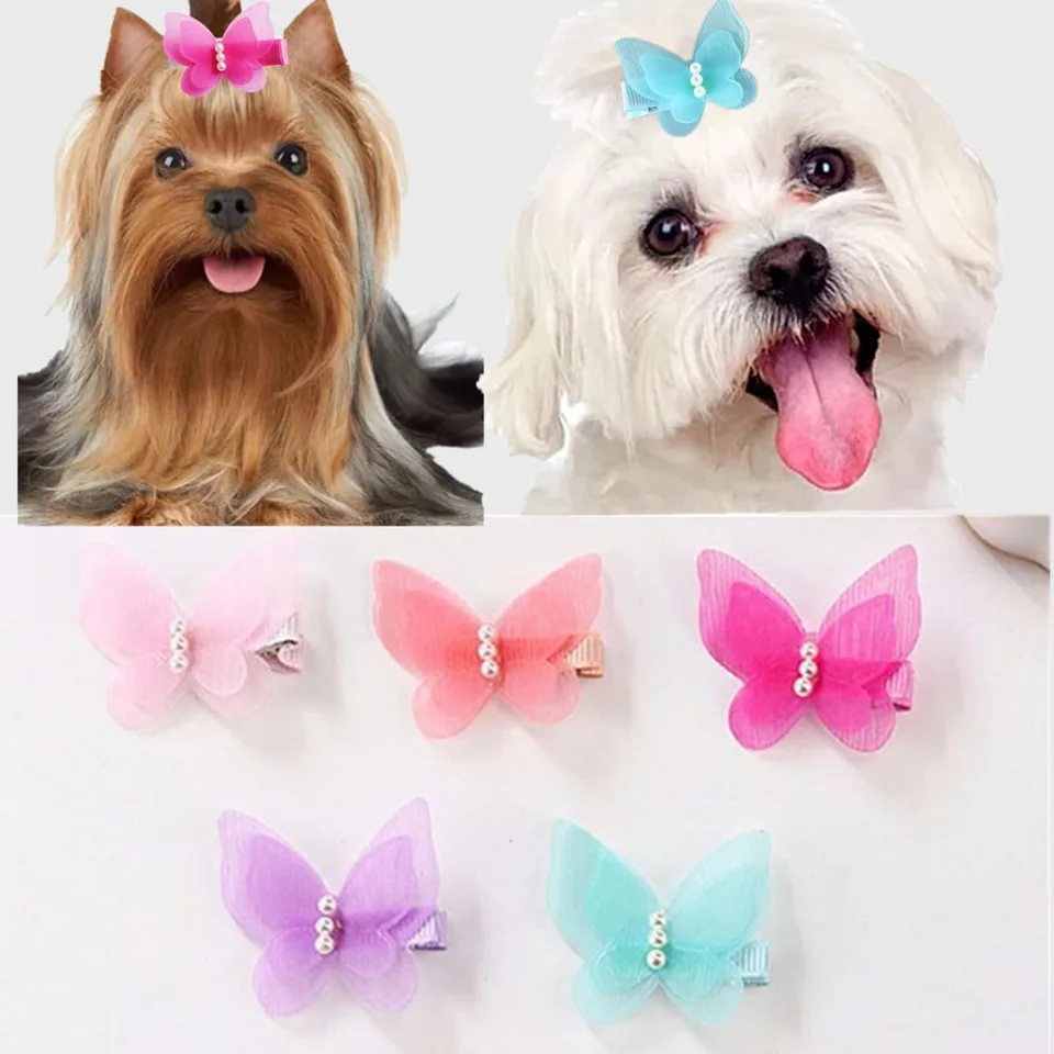 10pcs Pet Hair Accessories, Butterfly Pearl Hair Clips For Girls Cats And Dogs view 1