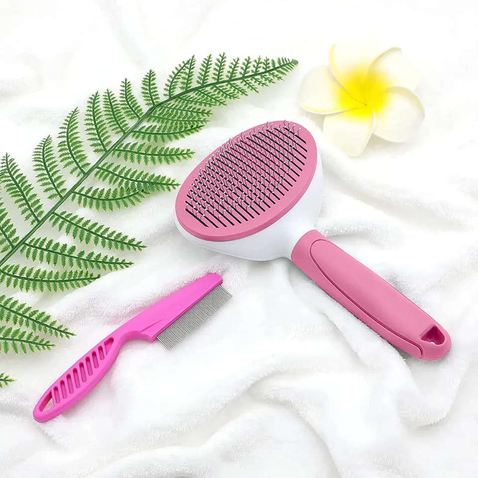 Weergave 3 van Cat Brushes For Indoor Cats, Dog Brush For Shedding With Metal Cat Comb, Self Cleaning Pet Hair Brush With Release Button For Grooming