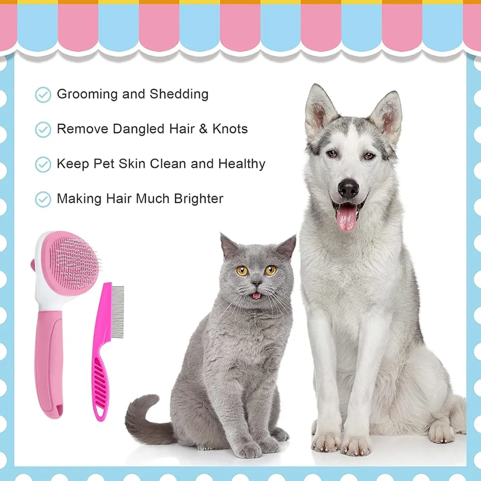 Weergave 4 van Cat Brushes For Indoor Cats, Dog Brush For Shedding With Metal Cat Comb, Self Cleaning Pet Hair Brush With Release Button For Grooming