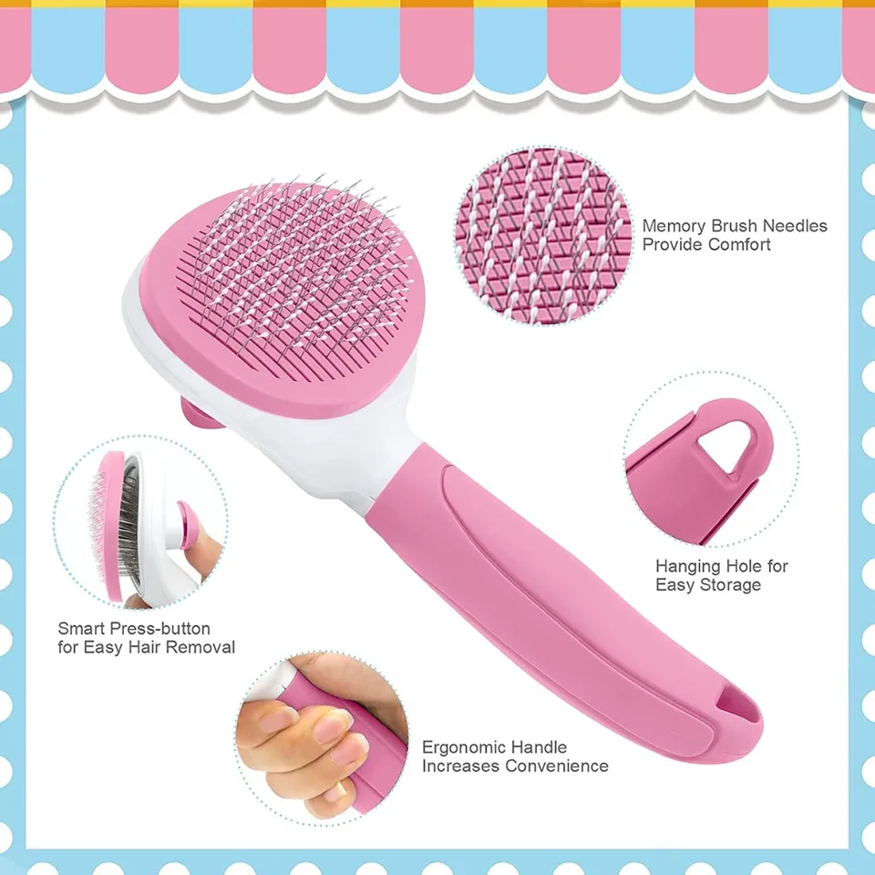 Weergave 2 van Cat Brushes For Indoor Cats, Dog Brush For Shedding With Metal Cat Comb, Self Cleaning Pet Hair Brush With Release Button For Grooming