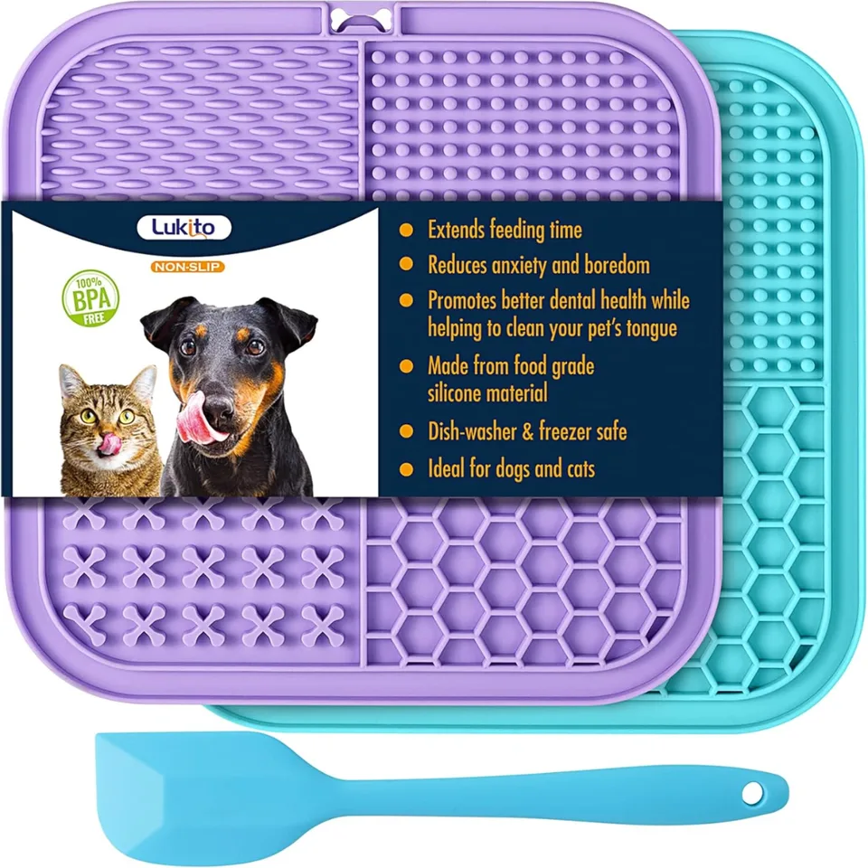Lick Mat For Dogs Cats 2 Pack, Slow Feeder Licking Pad With Suction Cups For For Anxiety Relief And Boredom Reducer, Perfect For Bathing view 1