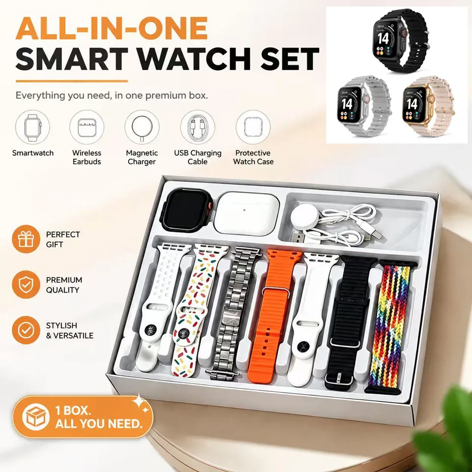 Ten-in-One Smart Watch Set With Wireless Earbuds, Multiple Watch Bands, Magnetic Charger & Protective Case, All-in-One Fitness Smartwatch view 1