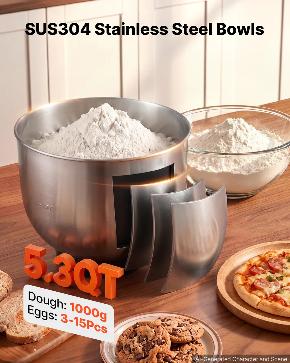 Ansicht 5 von 5.3 Qt Tilt Head Stand Mixer 400W Electric Dough Mixer, 10 Speeds Food Kitchen Mixer With Stainless Steel Bowl, Splash Guard, Dough Hook