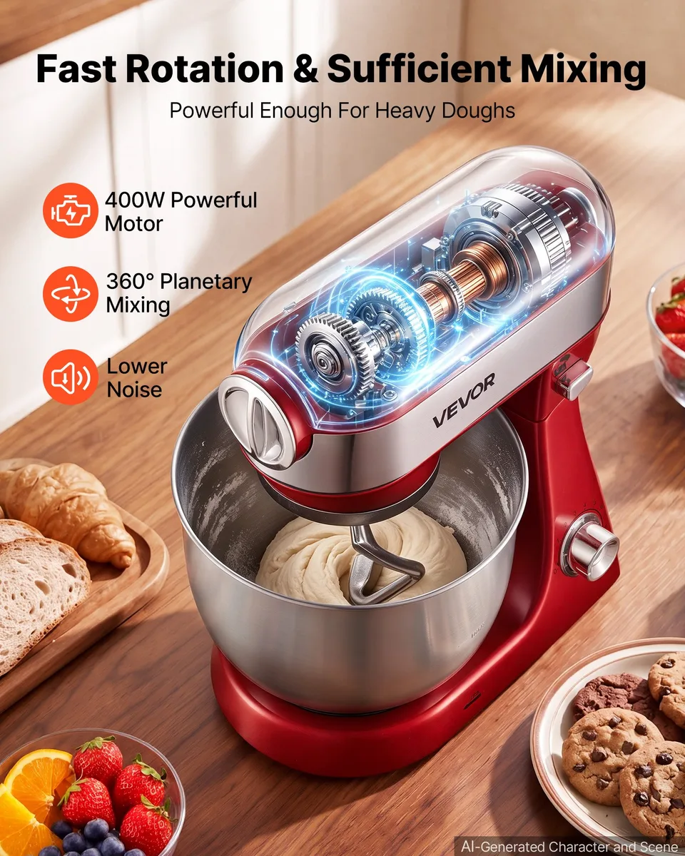 Ansicht 2 von 5.3 Qt Tilt Head Stand Mixer 400W Electric Dough Mixer, 10 Speeds Food Kitchen Mixer With Stainless Steel Bowl, Splash Guard, Dough Hook