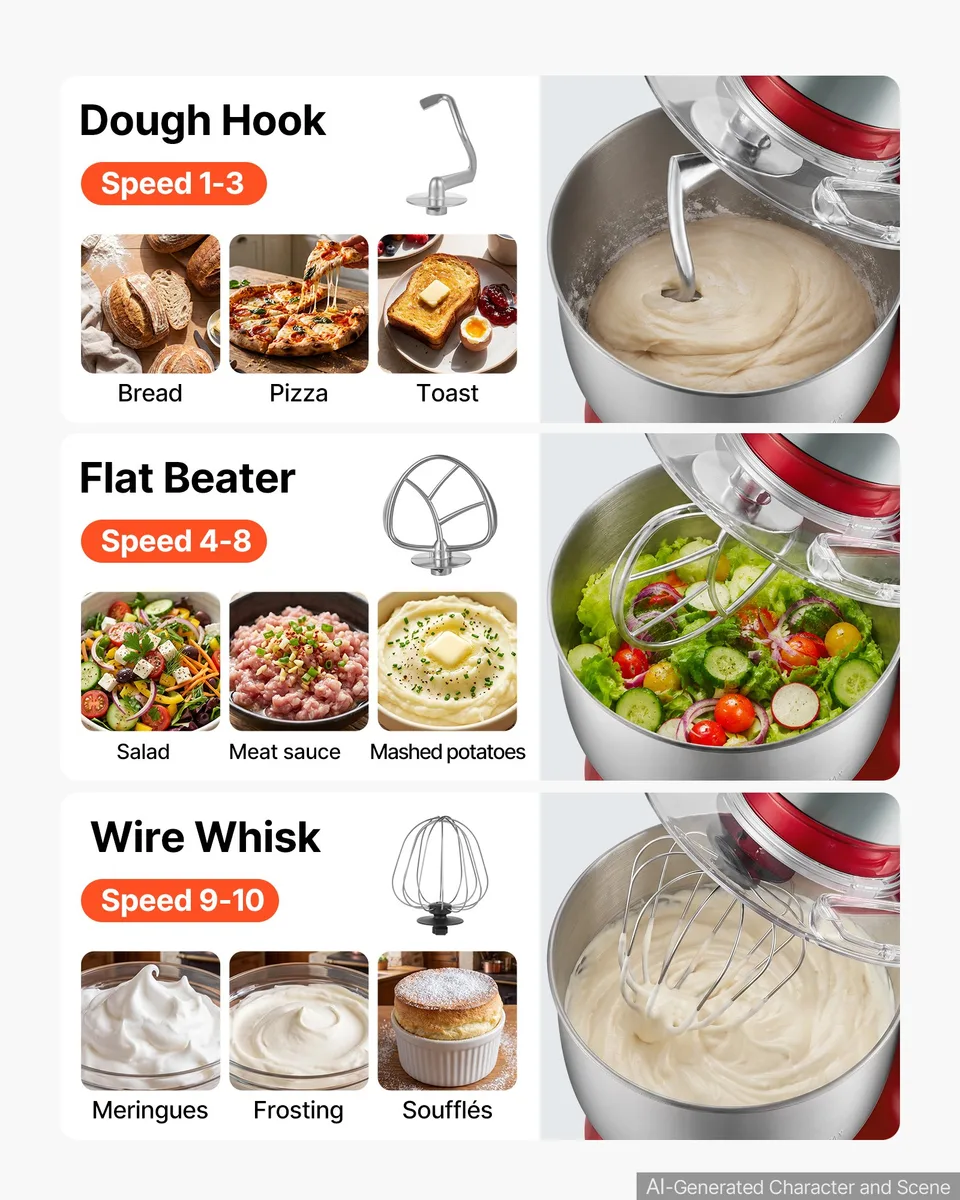 Ansicht 3 von 5.3 Qt Tilt Head Stand Mixer 400W Electric Dough Mixer, 10 Speeds Food Kitchen Mixer With Stainless Steel Bowl, Splash Guard, Dough Hook